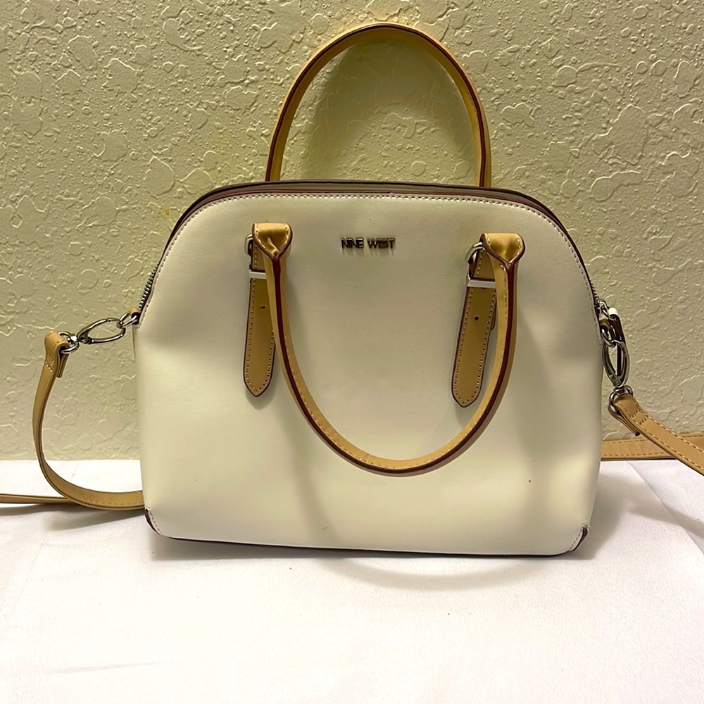 Nine West White and Tan handheld or shoulder purse - Picture 1 of 8